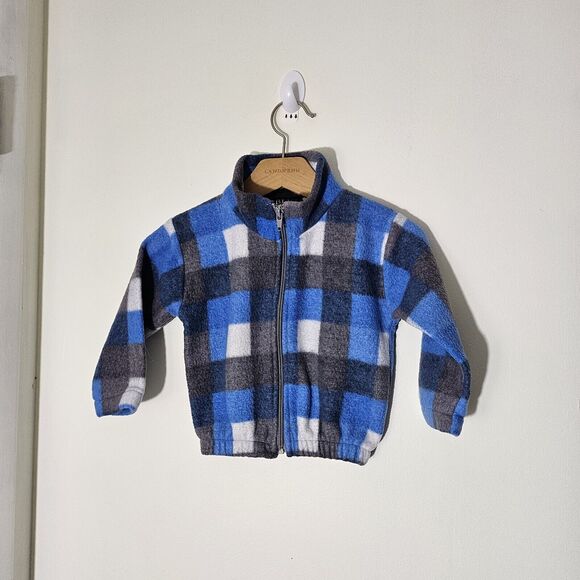 Vintage Infant Baby Blue and White Plaid Fleece Zip-up, Size 24 Months, EUC - Picture 2 of 6
